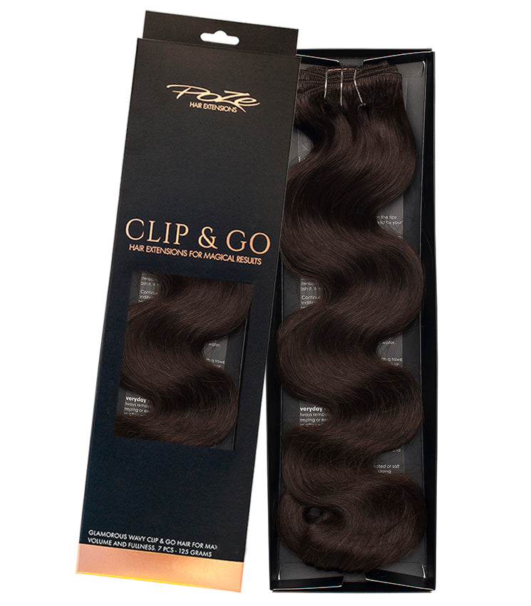 Poze Standard Bølgete Clip & Go Hårforlengelser - 2B Mørk Espresso Brun