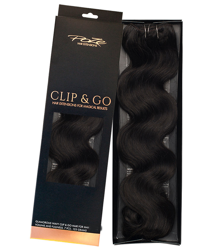 Poze Standard Bølgete Clip & Go Hårforlengelser - 1B Midnattsbrun